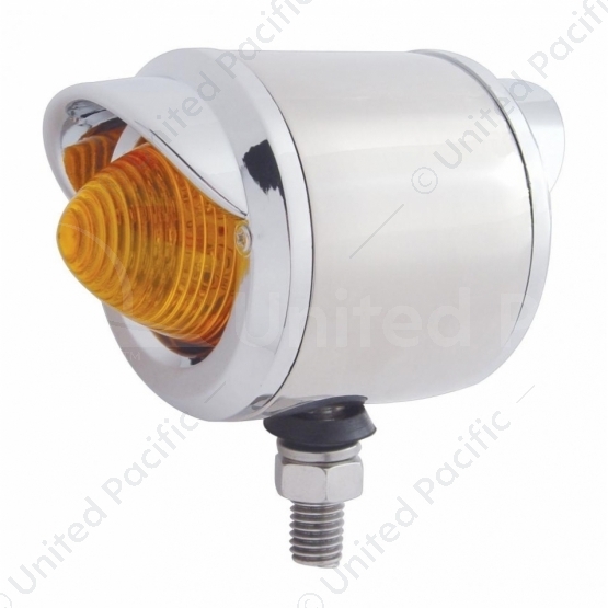 Stainless 2.5" Double Face LED Beehive Lights With Visor - Amber & Red LED/Amber & Red Lens