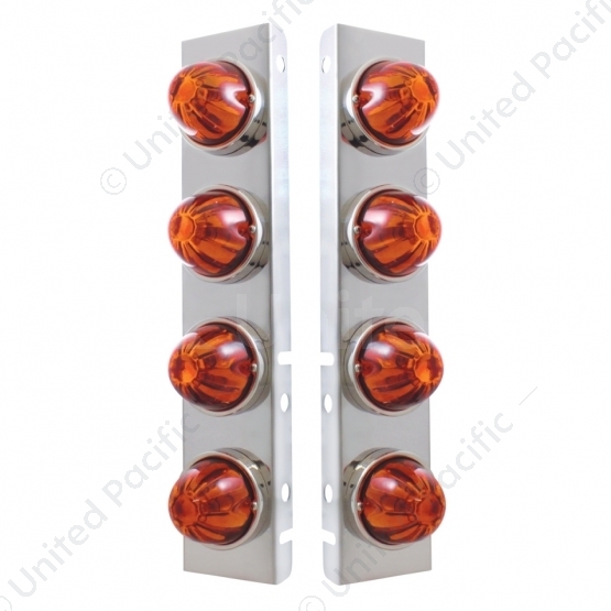 SS Front Air Cleaner Bracket With 8X Glass Watermelon Lights & SS Bezels For Peterbilt-Dark Amber Le