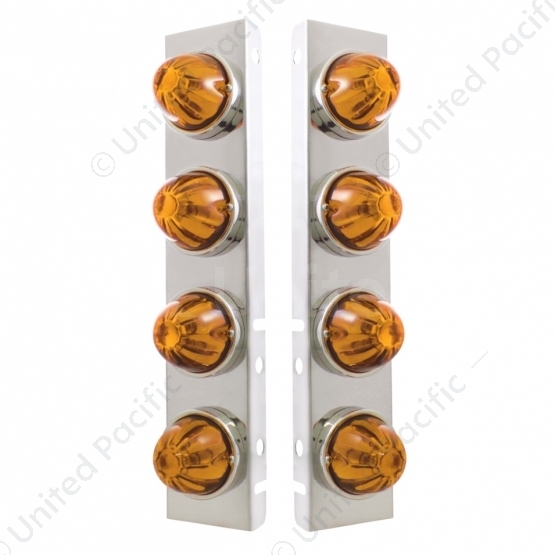 SS Front Air Cleaner Bracket With 8X Glass Watermelon Lights & SS Bezels For Peterbilt-Amber Lens
