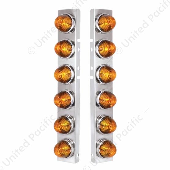SS Front Air Cleaner Bracket With 12X Glass Beehive Lights & SS Bezels For Peterbilt-Amber Lens