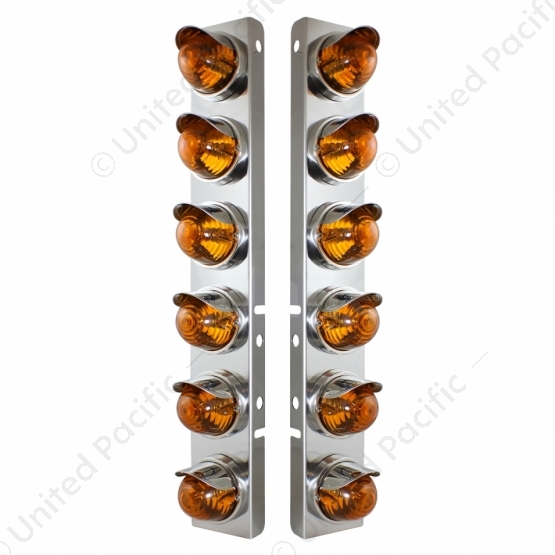 SS Front Air Cleaner Bracket With 12X Glass Beehive Lights & SS Visors For Peterbilt-Amber Lens