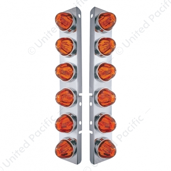 SS Front Air Cleaner Bracket With 12X Glass Watermelon Lights & SS Bezels For Peterbilt-Dark Amber L