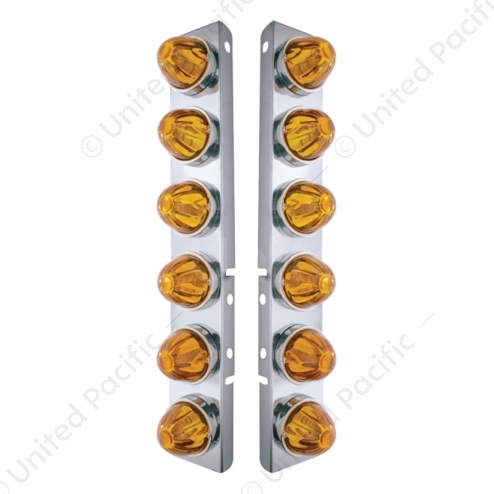 SS Front Air Cleaner Bracket With 12X Glass Watermelon Lights & SS Bezels For Peterbilt-Amber Lens