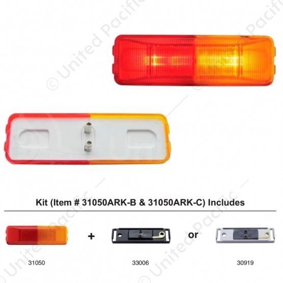 Incandescent Rectangular Fender Mount Light (Clearance/Marker) With Black Bracket - Amber & Red Lens