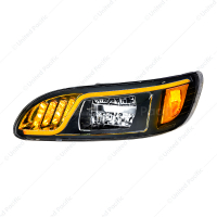 Black LED Headlight With LED Turn, Position, & DRL For Peterbilt 386 (2005-2015) & 387 (1999-2010)-