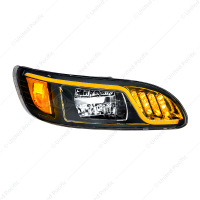 Black LED Headlight With LED Turn, Position, & DRL For Peterbilt 386 (2005-2015) & 387 (1999-2010)-