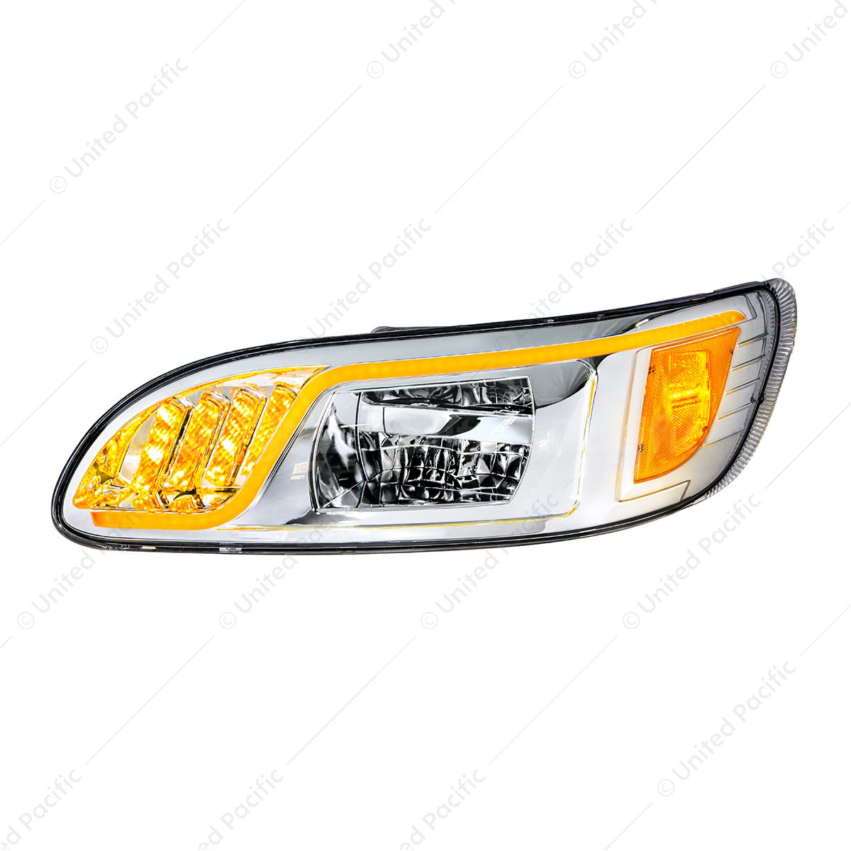 Chrome LED Headlight With LED Turn, Position, & DRL For Peterbilt 386 (2005-2015) & 387 (1999-2010)-