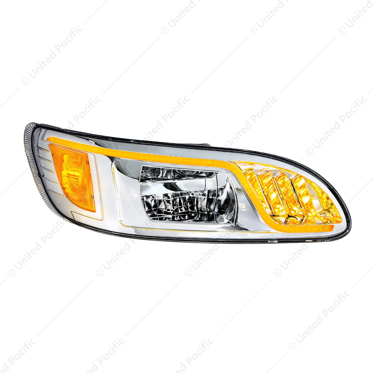 Chrome LED Headlight With LED Turn, Position, & DRL For Peterbilt 386(2005-2015) & 387(1999-2010)- P
