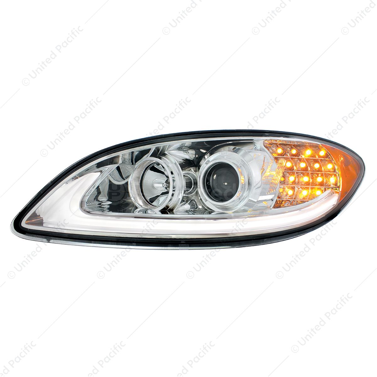 Chrome Projection Headlight With LED Turn Signal & Light Bar For 2006-2017 International Prostar - D