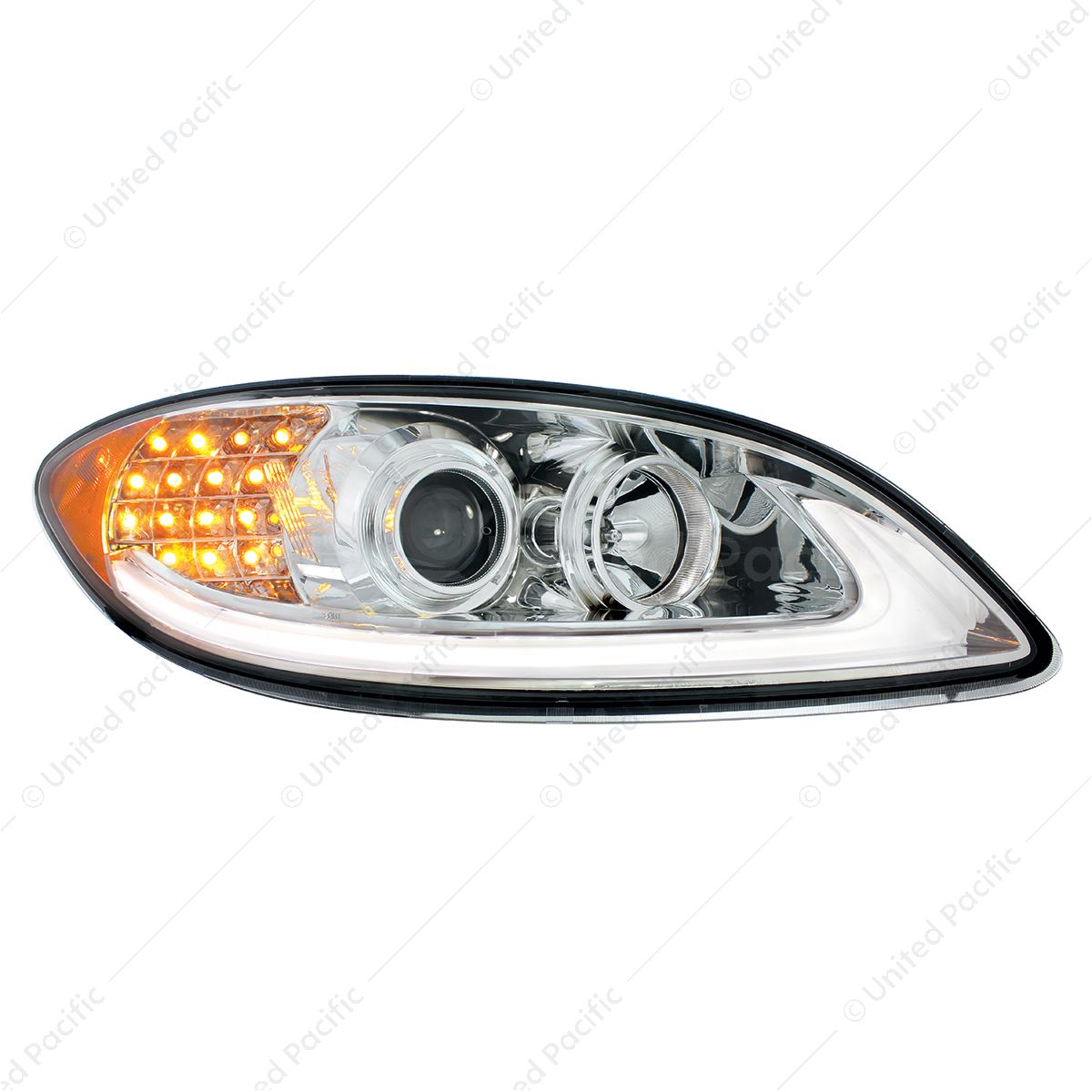 Chrome Projection Headlight With LED Turn Signal & Light Bar For 2006-2017 International Prostar - P