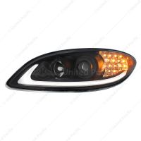 Black Projection Headlight With LED Turn Signal & Light Bar For 2006-2017 International Prostar - Dr
