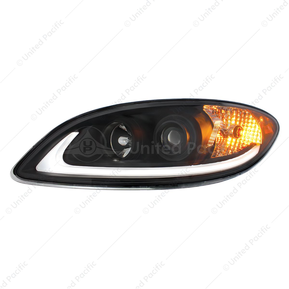 Black Projection Headlight With LED Light Bar For 2006-2017 International Prostar - Driver
