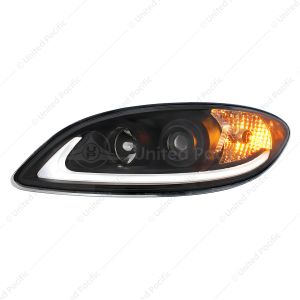 Black Projection Headlight With LED Light Bar For 2006-2017 International Prostar - Driver