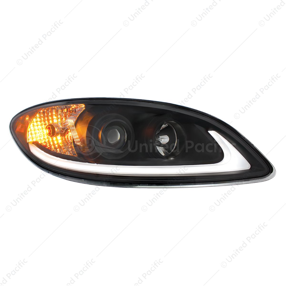 Black Projection Headlight With LED Light Bar For 2006-2017 International Prostar - Passenger