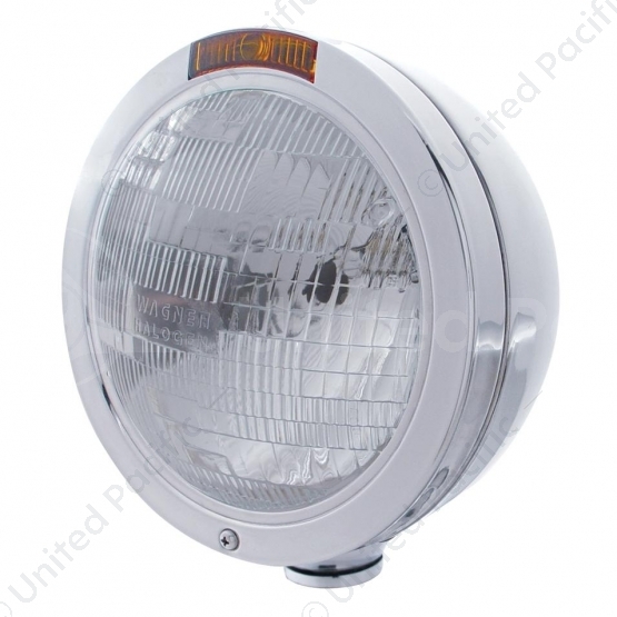 Stainless Steel Bullet Classic Headlight H6024 Bulb & Turn Signal - Amber Lens