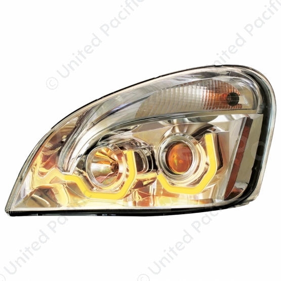 Chrome Projection Headlight W/Dual Function Amber LED Position Lights For 2008-17 FL Cascadia - Driv