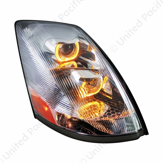 Chrome Projection Headlight With Amber LED Light Bar For 2003-2017 Volvo VN/VNL - Passenger