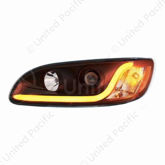 Black Projection Headlight W/LED Dual Function Light Bar For PB 386 (2005-2015) & 387 (1999-2010) -