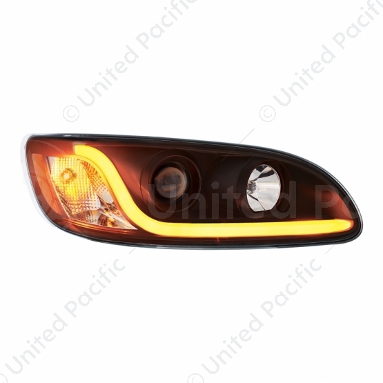Black Projection Headlight W/LED Dual Function Light Bar For PB 386 (2005-2015) & 387 (1999-2010) -
