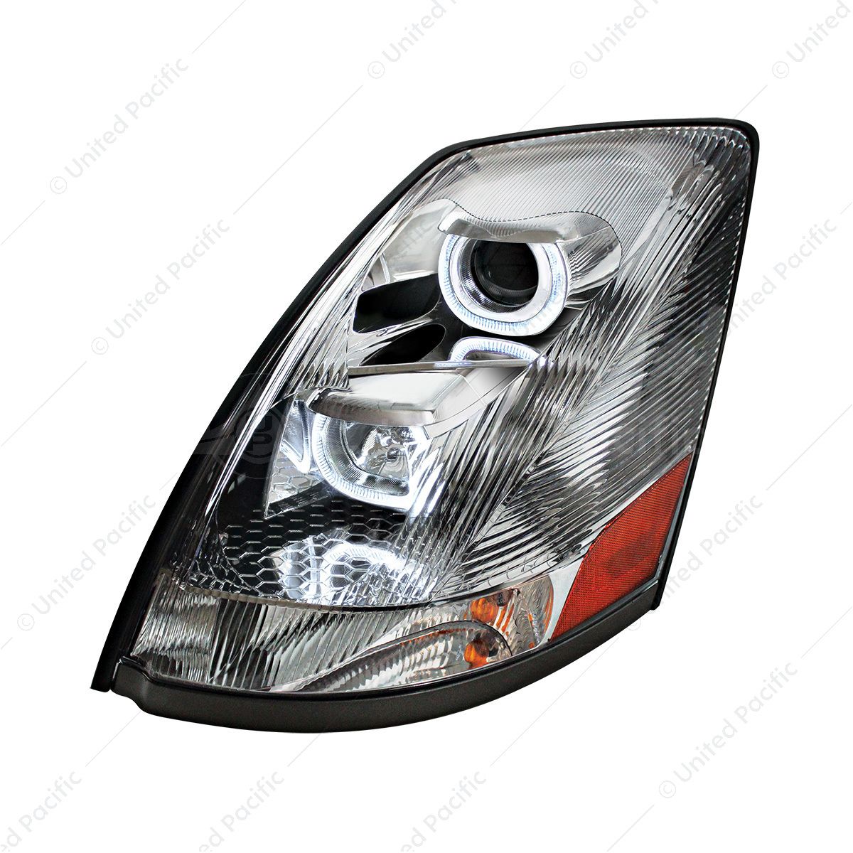 Chrome Projection Headlight With White LED Light Bar For 2003-2017 Volvo VN/VNL - Driver