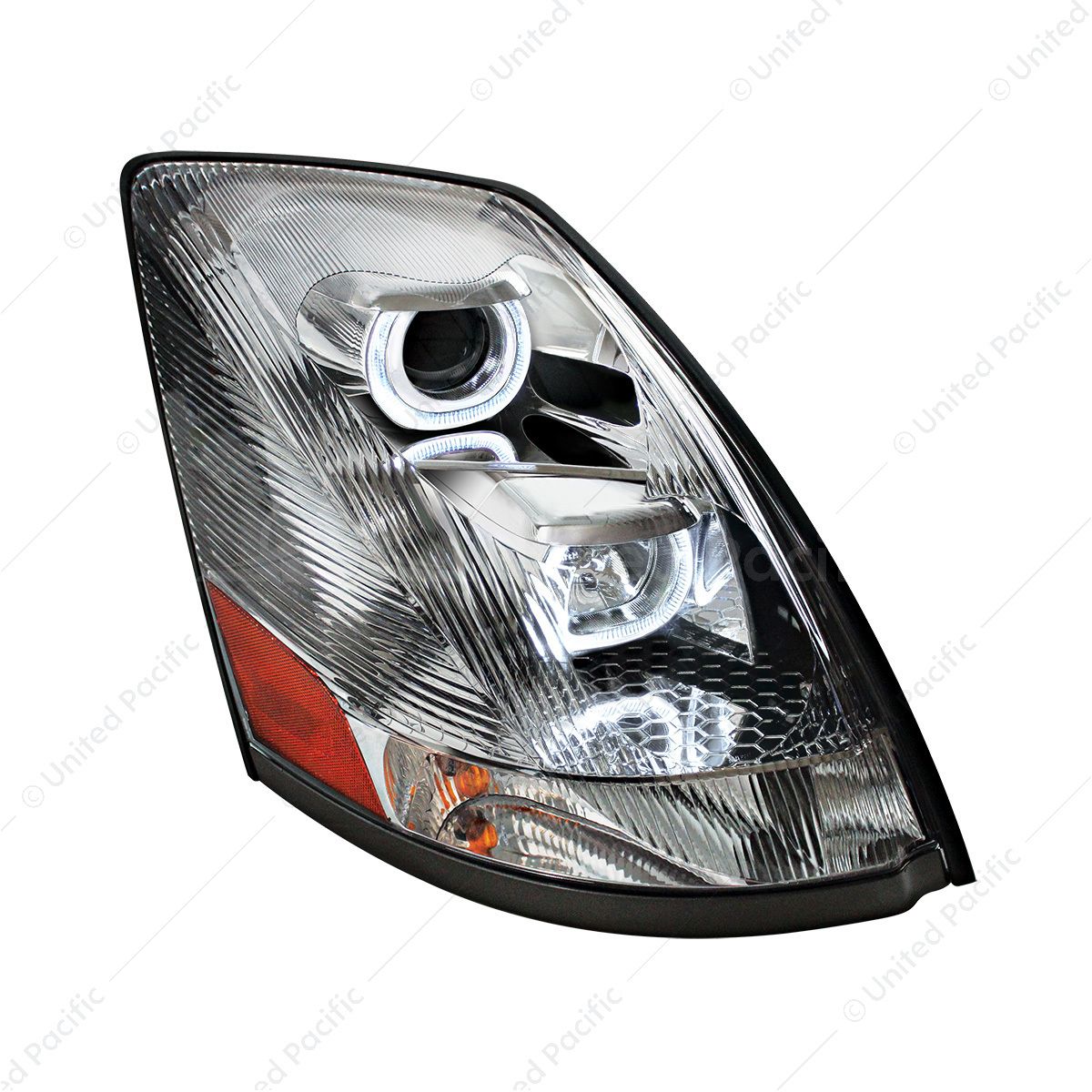 Chrome Projection Headlight With White LED Light Bar For 2003-2017 Volvo VN/VNL - Passenger