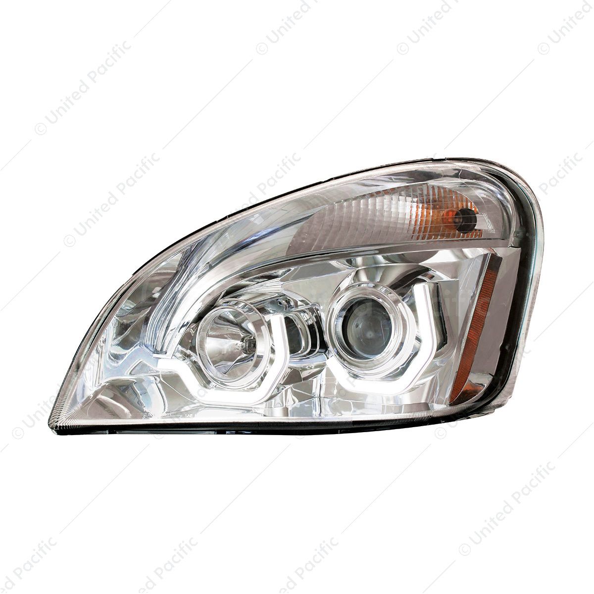 Chrome Projection Headlight With White LED Position Light For 2008-2017 Freightliner Cascadia - Driv