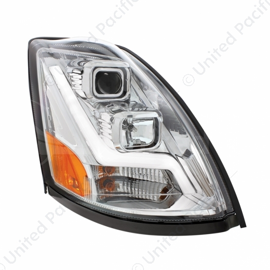 Chrome Projection Headlight With LED Position Light Bar For 2003-2017 Volvo VN/VNL - Passenger