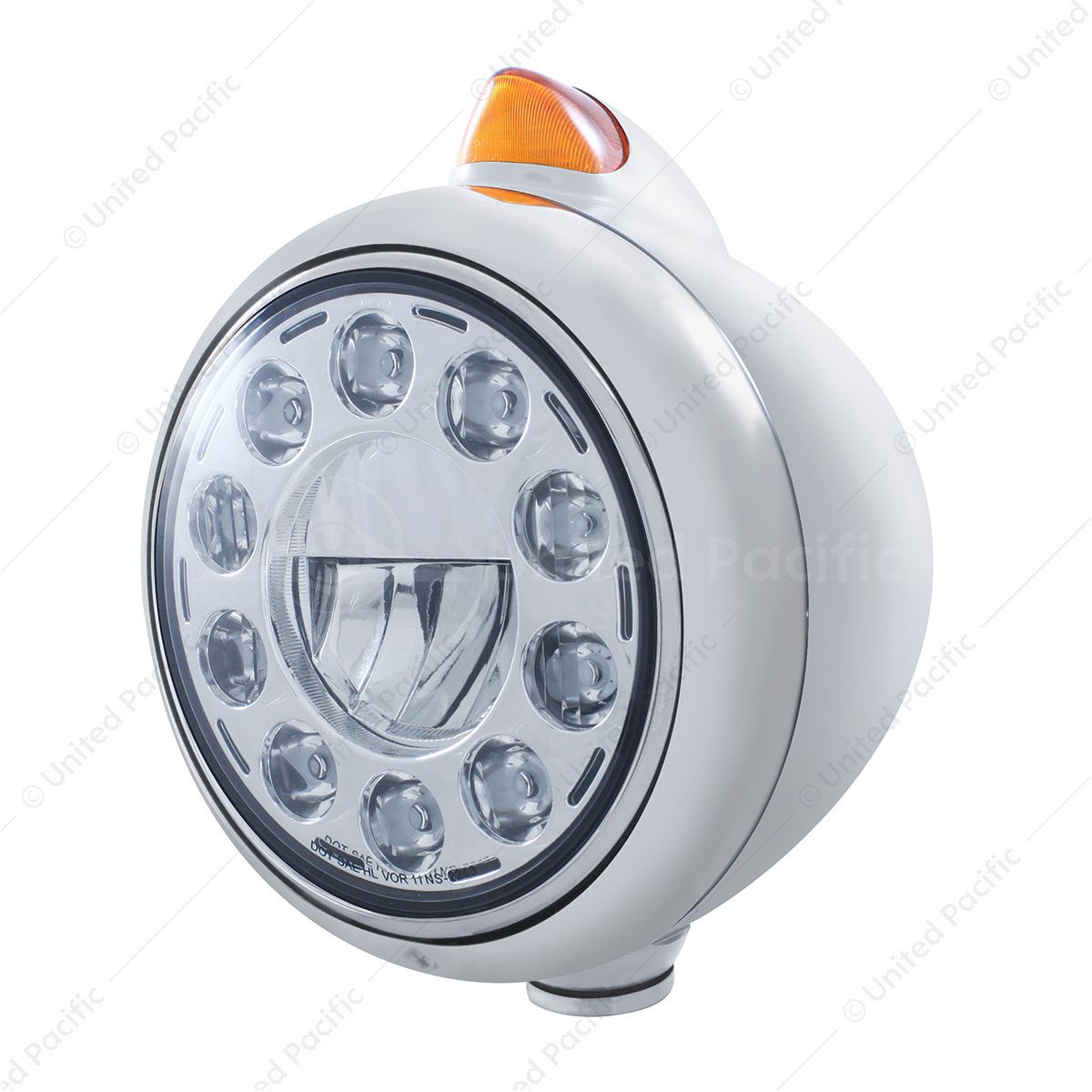 Chrome Guide 682-C Headlight 11 LED Bulb & Original Style LED Signal - Amber Lens