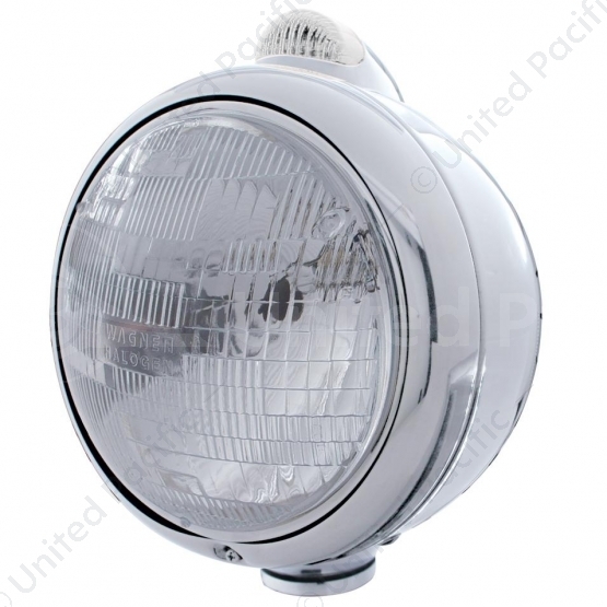 Chrome Guide 682-C Style Headlight H6024 & LED Turn Signal - Clear Lens