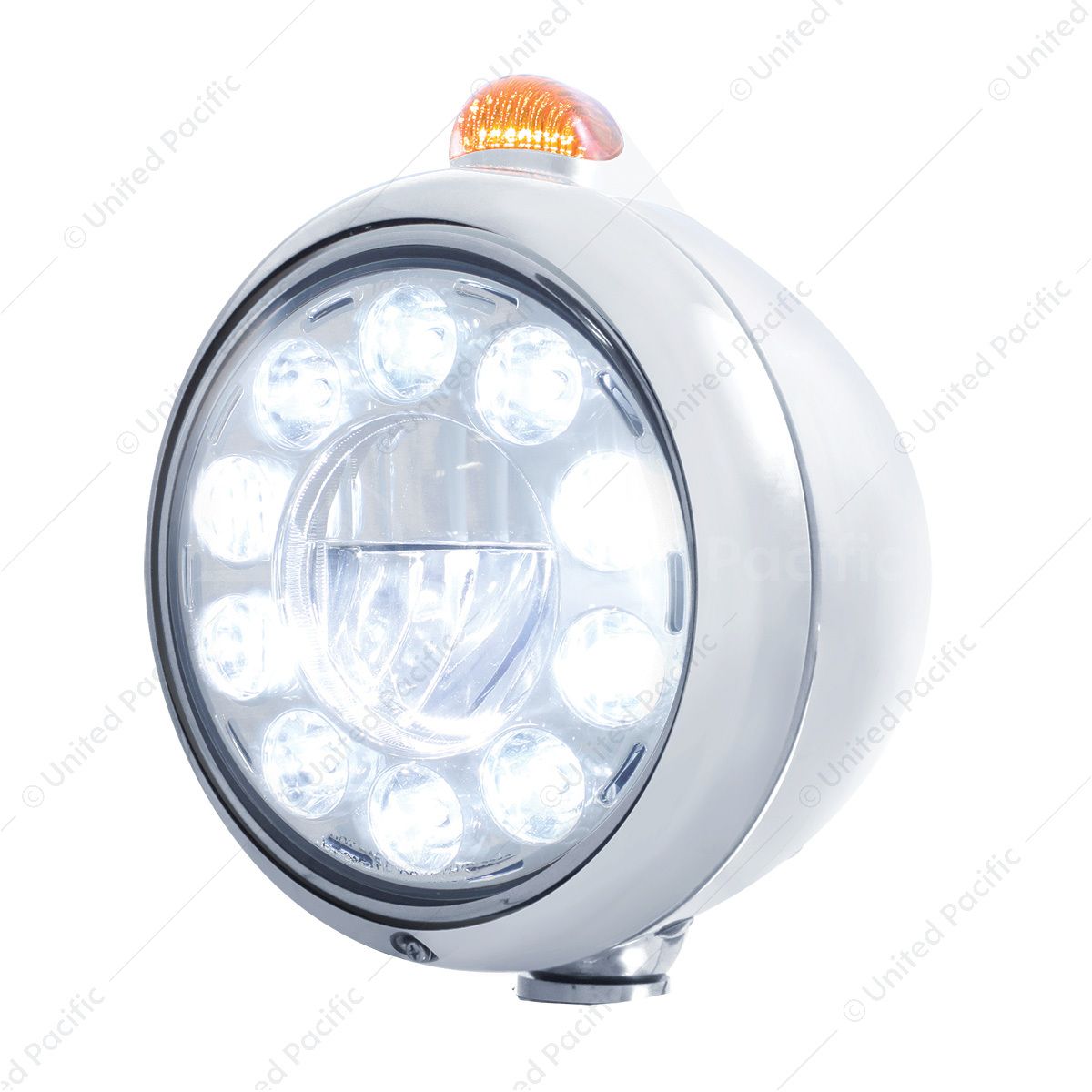 Stainless Steel Guide 682-C Headlight 11 LED Bulb & Dual Mode LED Signal-Amber Lens