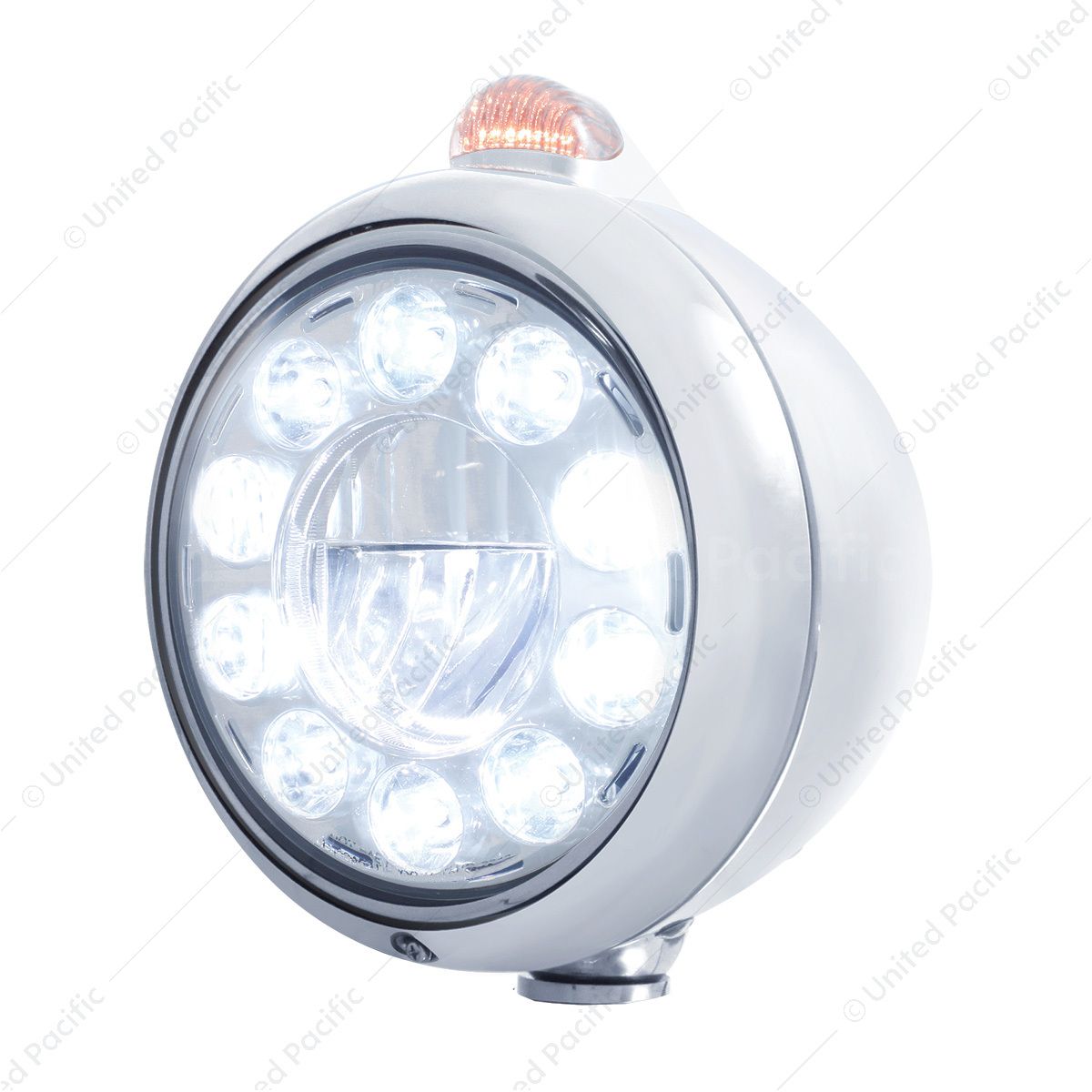 Stainless Steel Guide 682-C Headlight 11 LED Bulb & Dual Mode LED Signal-Clear Lens