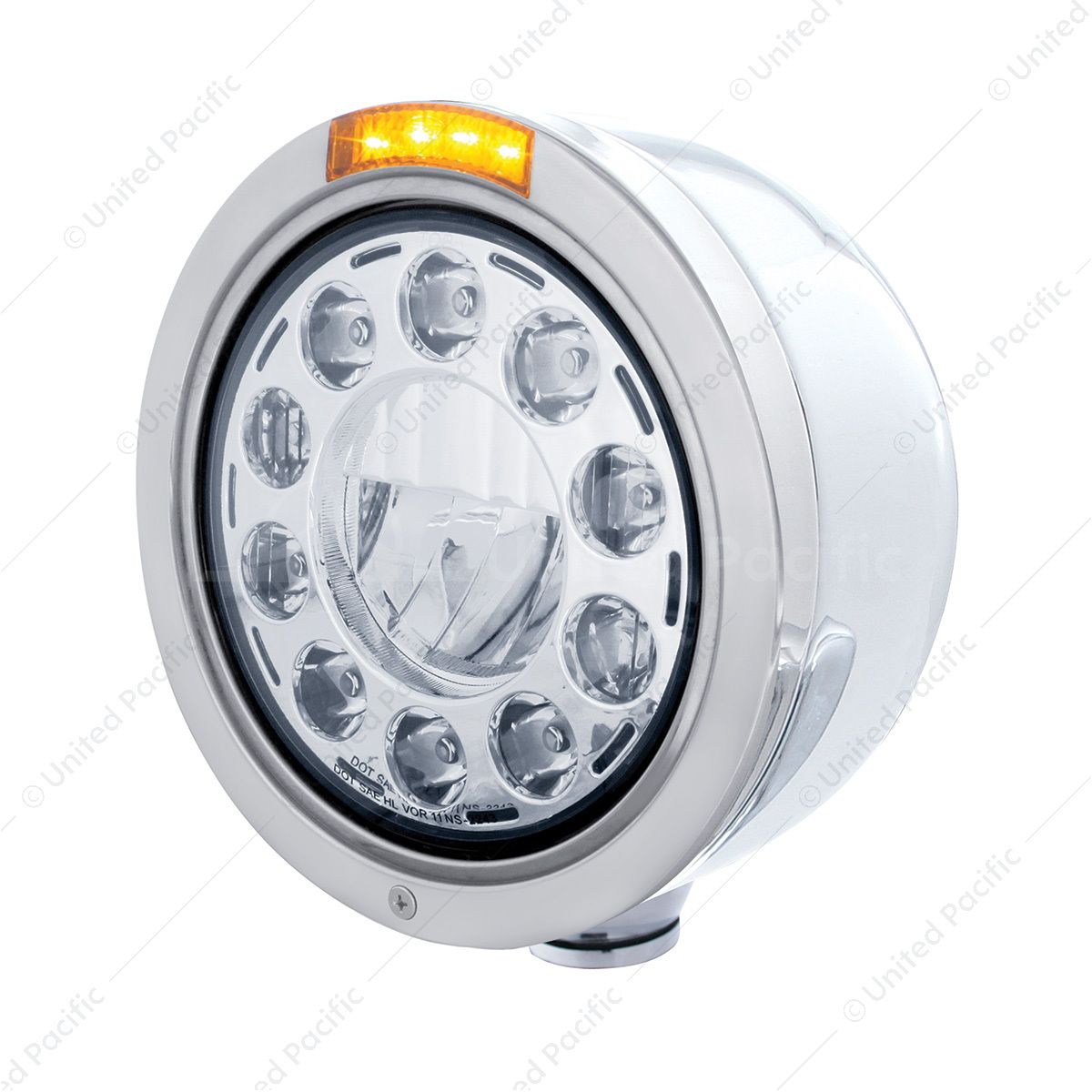 Stainless Bullet Half Moon Headlight 11 LED Bulb & LED Signal - Amber Lens