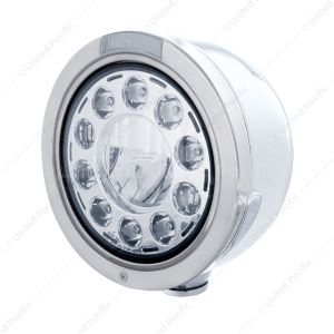 Stainless Bullet Half Moon Headlight 11 LED Bulb & Dual Mode LED Signal - Clear Lens