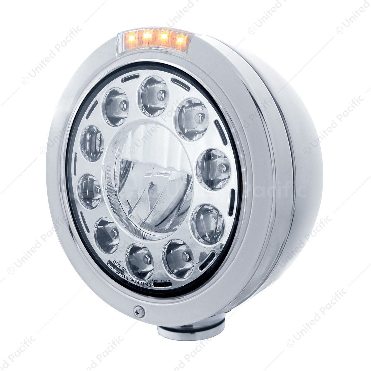 Stainless Bullet Classic Headlight 11 LED Bulb With LED Signal - Clear Lens