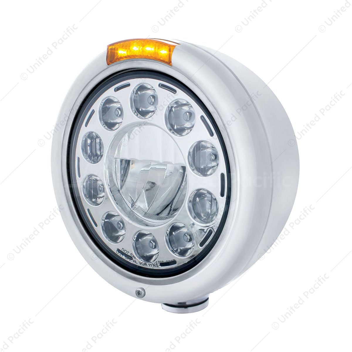 Stainless Classic Headlight 11 LED Bulb & Dual Mode LED Signal - Amber Lens