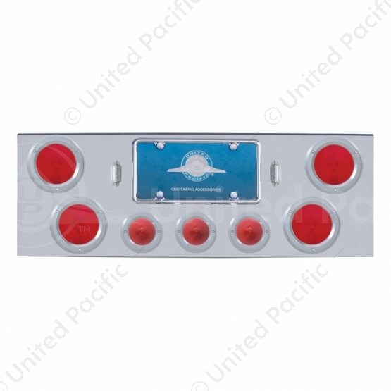 Chrome Rear Center Light Panel With 4X 4" Lights & 3X 2.5" Lights & SS Bezels -Red LED & Lens