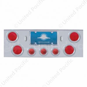 Chrome Rear Center Light Panel With 4X 4" Lights & 3X 2-1/2" Lights & SS Bezels -Red LED & Lens