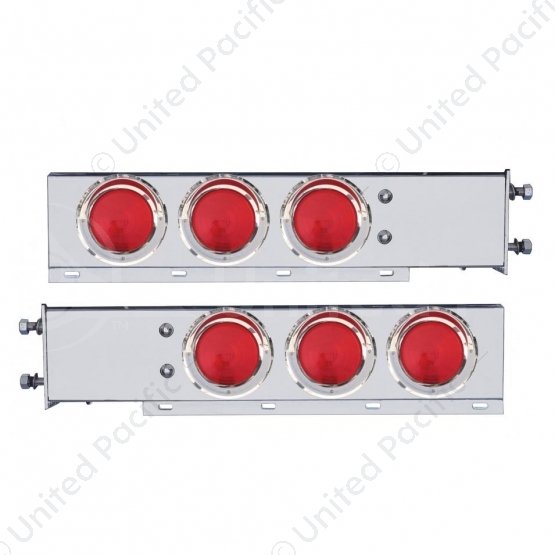 3-3/4" Bolt Pattern Chrome Spring Loaded Light Bar With 6X 4" Lights & Visors - Red Lens (Pair)