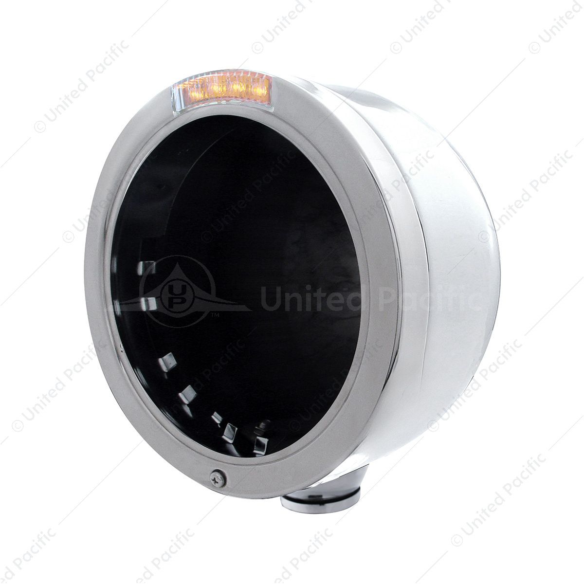 Stainless Steel Bullet Half Moon Headlight No Bulb With LED Turn Signal - Clear Lens