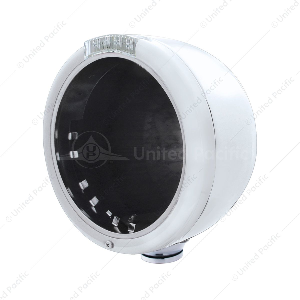 Stainless Steel Classic Half Moon Headlight No Bulb With LED Turn Signal - Clear Lens