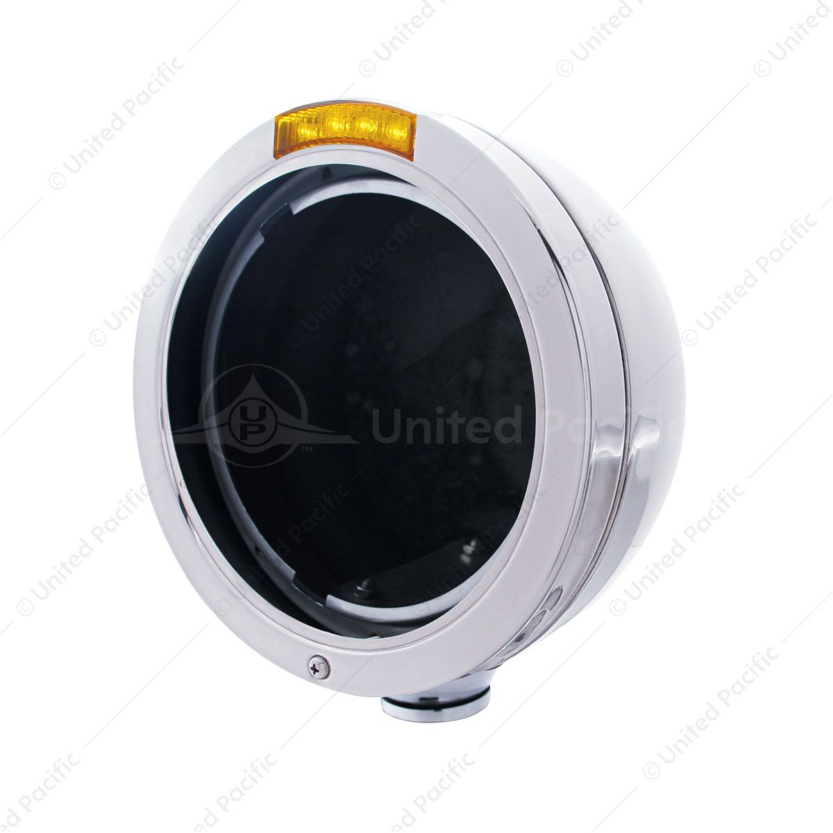 Stainless Steel Bullet Classic Headlight No Bulb With LED Turn Signal - Amber Lens