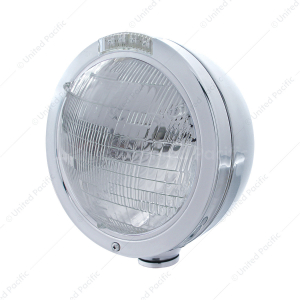Stainless Steel Bullet Classic Headlight 6014 Bulb & LED Turn Signal