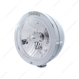 Stainless Steel Bullet Classic Headlight Assembly With Crystal H4 Bulb & LED Turn Signal