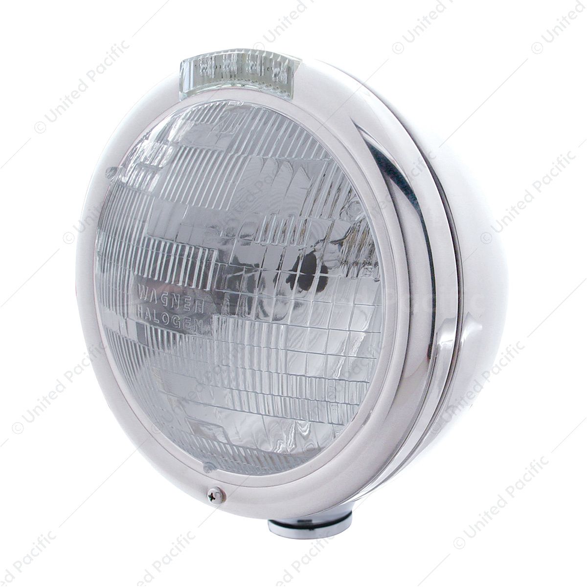 Stainless Steel Classic Headlight H6024 Bulb & LED Turn Signal - Clear Lens