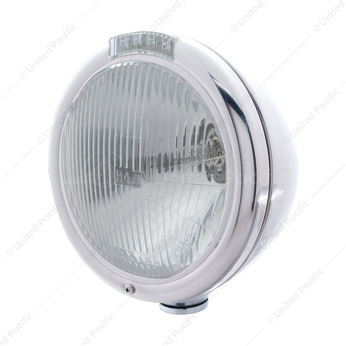 Stainless Steel Classic Headlight H4 Bulb & LED Turn Signal - Clear Lens