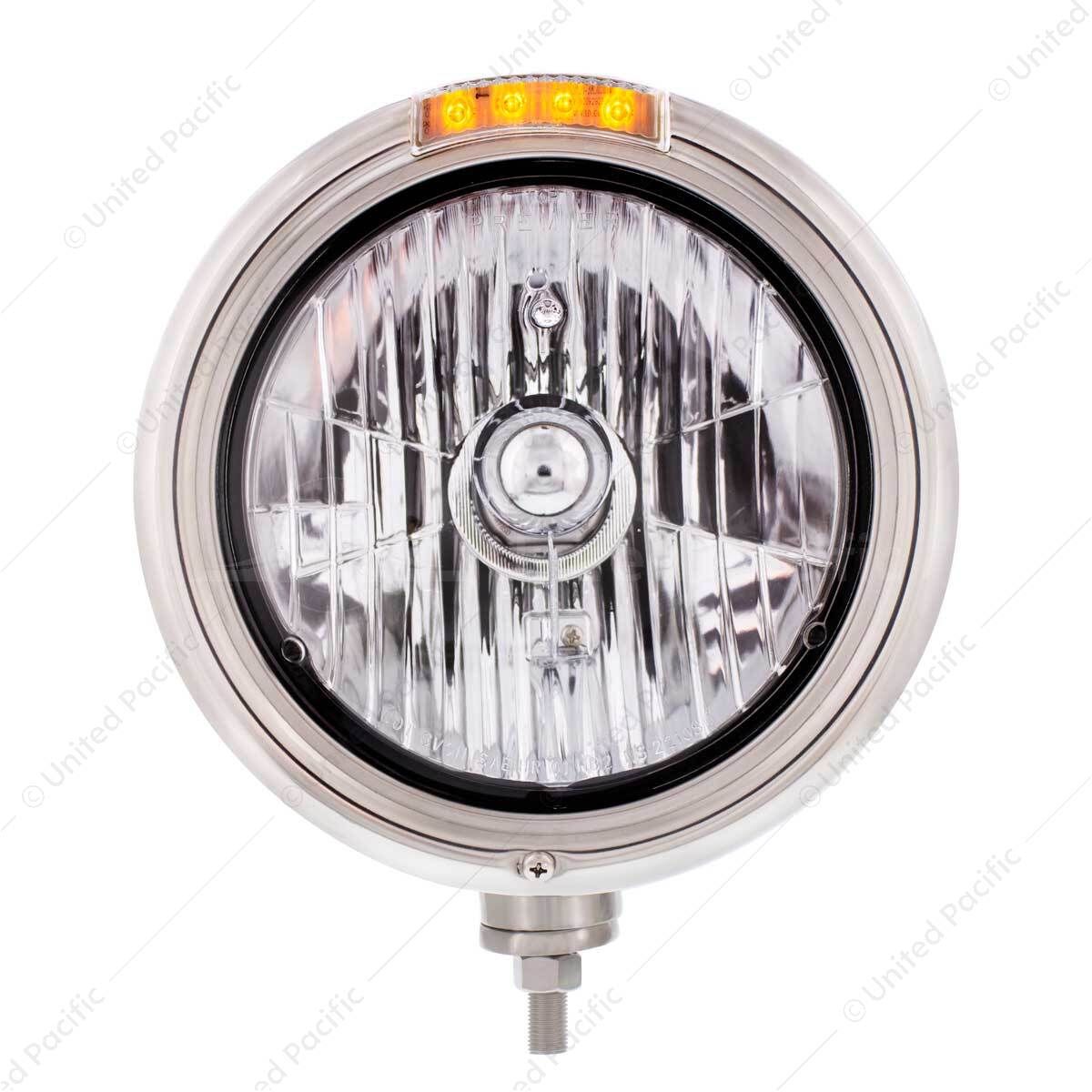 Stainless Steel Classic Headlight Crystal H4 Bulb & LED Turn Signal - Clear Lens