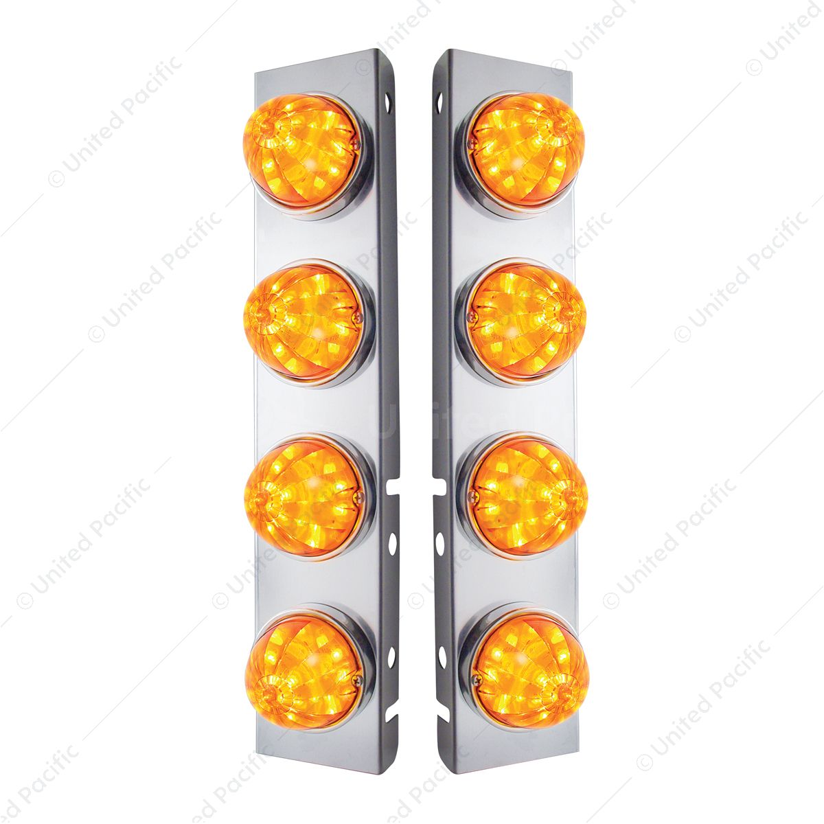 SS Front Air Cleaner Bracket With 8X 17 LED Watermelon Lights & SS Bezels For Peterbilt-Amber LED &