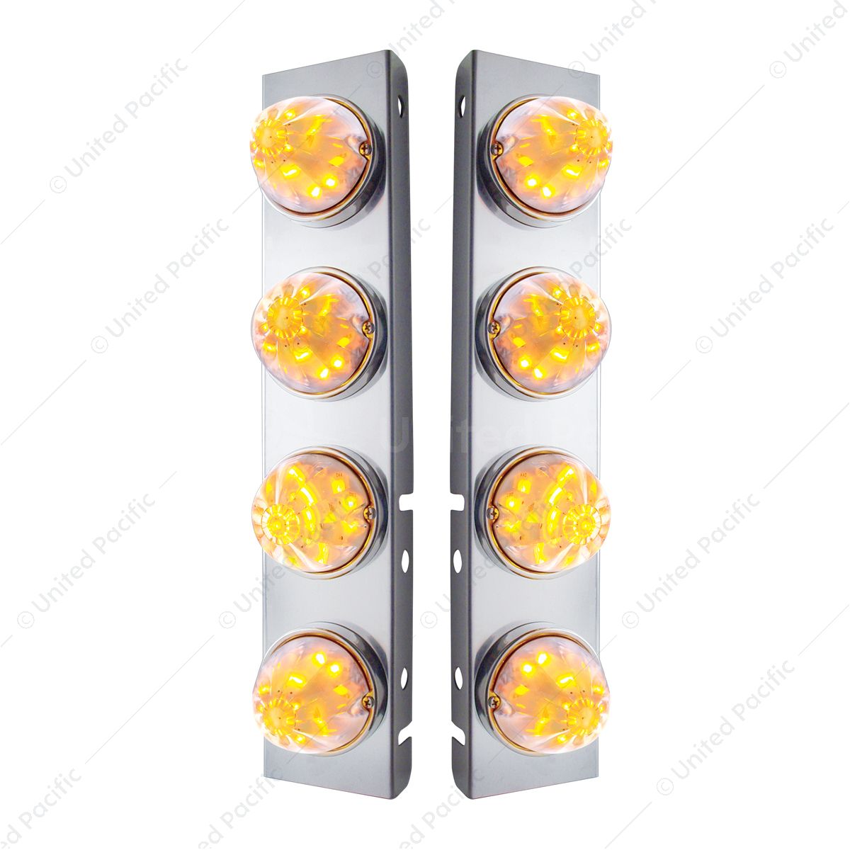 SS Front Air Cleaner Bracket With 8X 17 LED Watermelon Lights & SS Bezels For Peterbilt -Amber LED/C