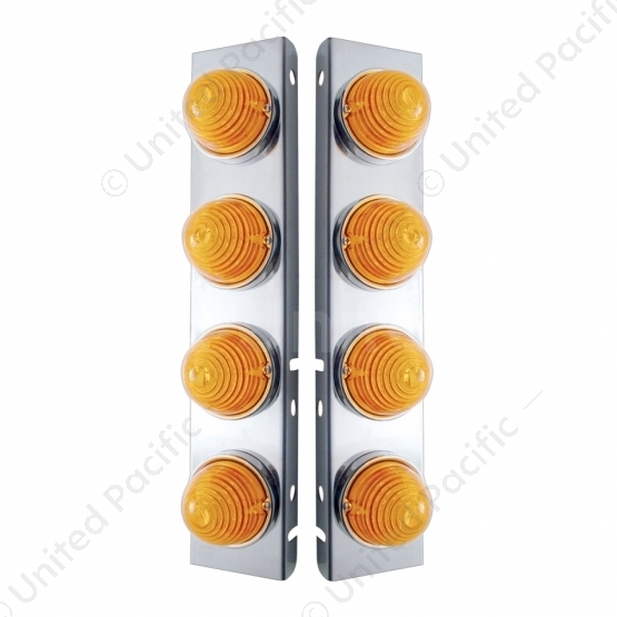 SS Front Air Cleaner Bracket W/8X 17 LED Beehive Lights & SS Bezels For Peterbilt -Amber LED & Lens
