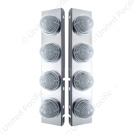 SS Front Air Cleaner Bracket W/8X 17 LED Beehive Lights & SS Bezels For Peterbilt -Amber LED/Clear L